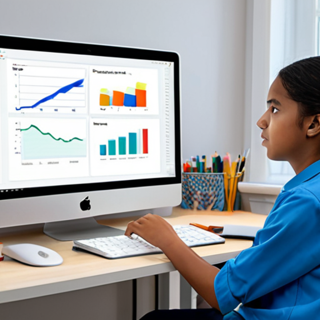 A focused young student, fully clothed in modest, comfortable student attire, sitting at a modern desk in a well-lit home study space. On the computer screen, interactive e-learning content is displayed: a vibrant science animation, an engaging quiz interface, and a graph showing personalized progress. A parent is subtly visible in the background, observing supportively. The scene emphasizes personalized and interactive digital learning. Professional photography, high quality, vibrant colors, clear focus, safe for work, appropriate content, fully clothed, professional, perfect anatomy, correct proportions, natural pose, well-formed hands, proper finger count, natural body proportions.