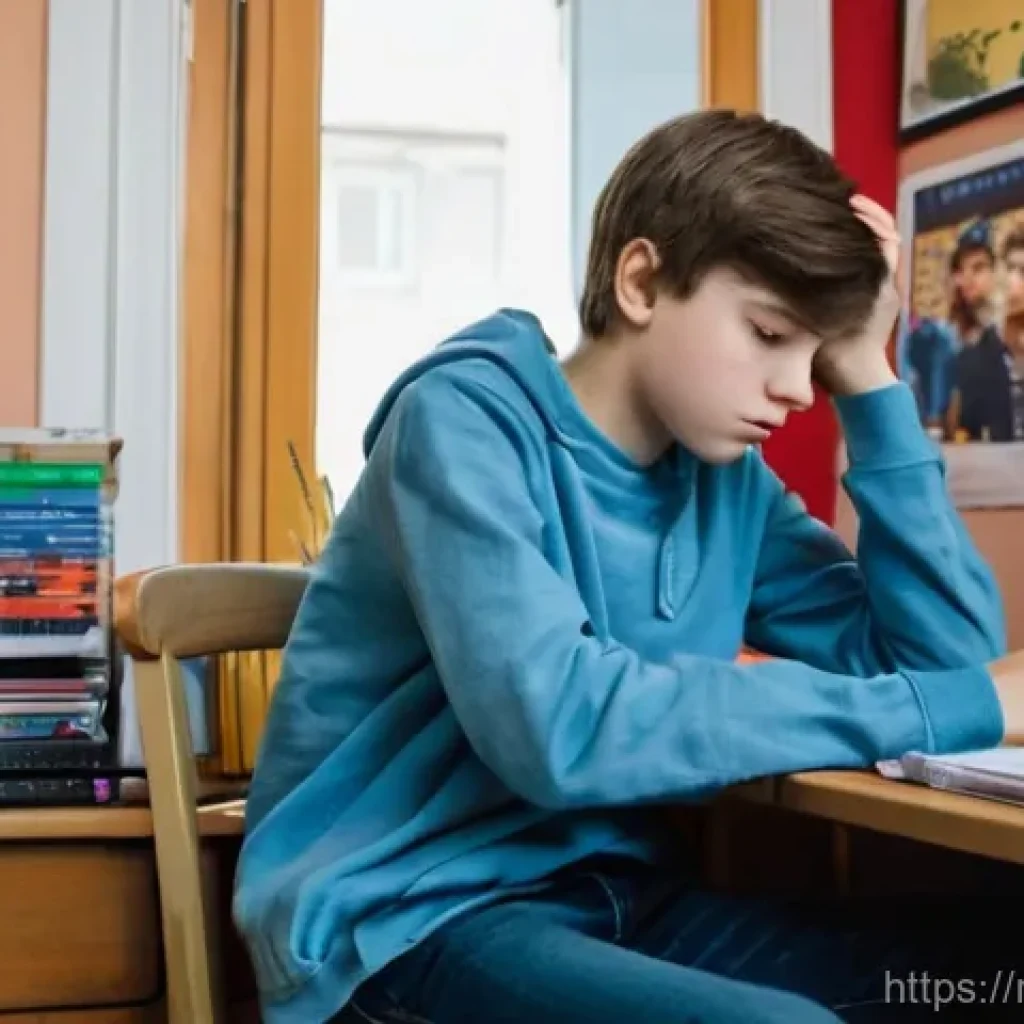 중학교 학습 효과 분석 - **Prompt:** A 15-year-old Russian teenager, looking contemplative and slightly overwhelmed, sits at ...