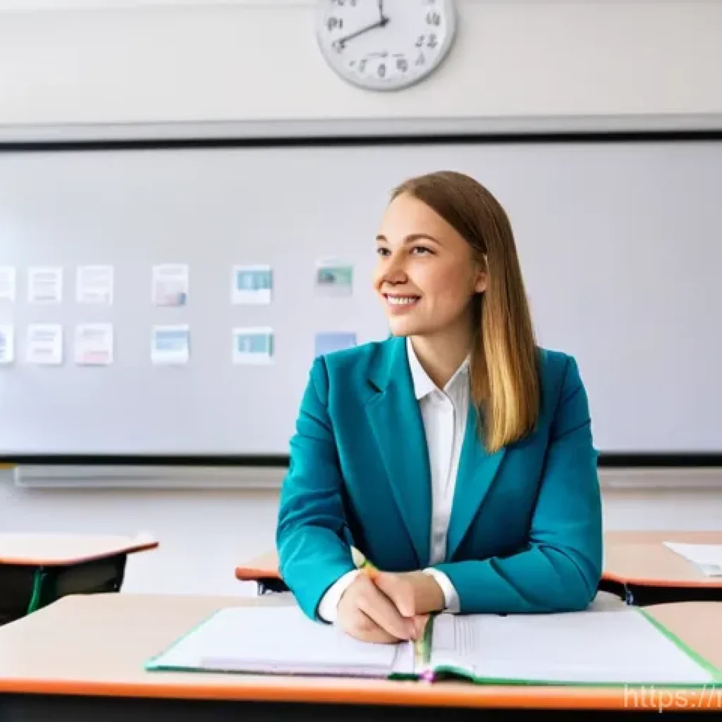 중학교 평가 기준표 - **Prompt:** "A vibrant and modern classroom in a Russian middle school (grades 5-9). A female teache...