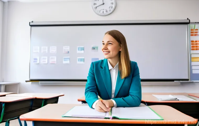 중학교 평가 기준표 - **Prompt:** "A vibrant and modern classroom in a Russian middle school (grades 5-9). A female teache...